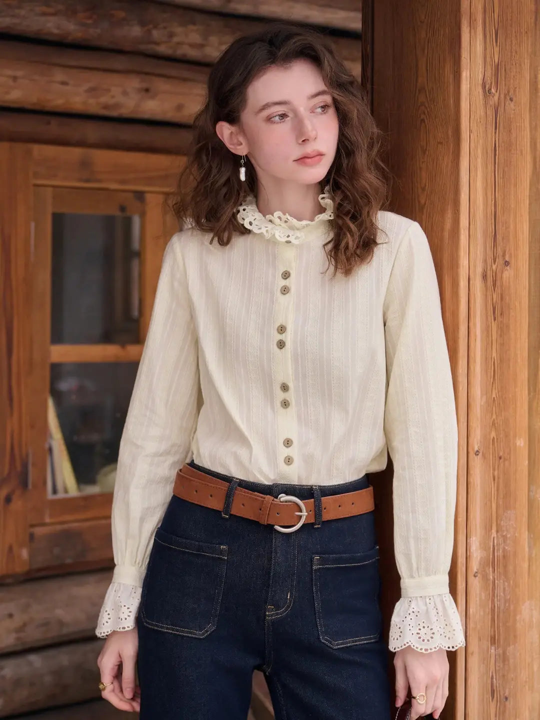 Kaiya Ruffle Collar 100% Cotton Blouse