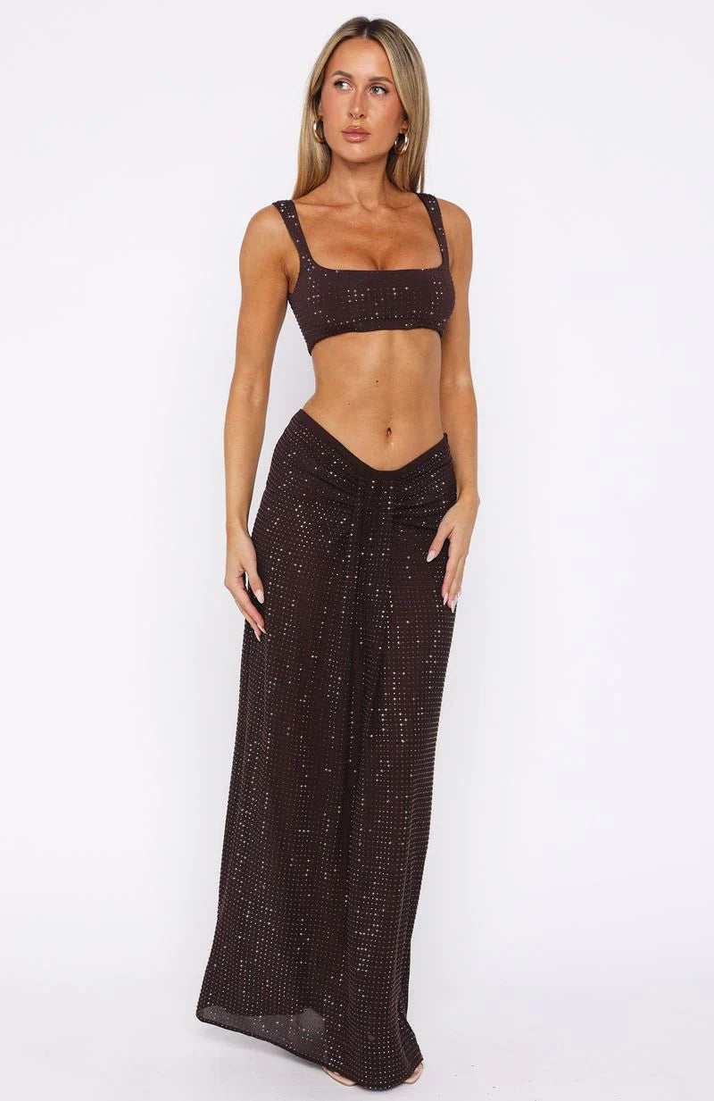 Secret Kisses Embellished Maxi Skirt Chocolate